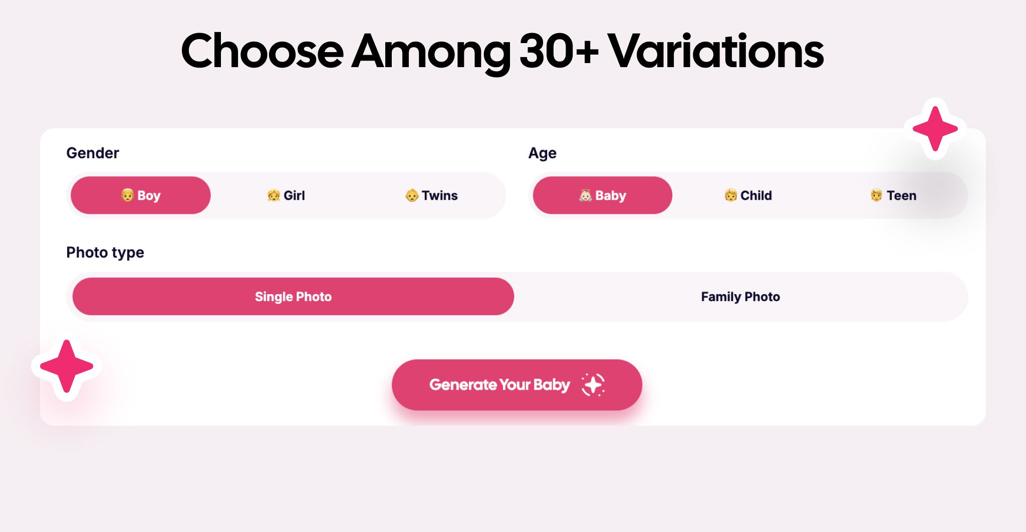 Try 30+ variations of a free AI baby generator 