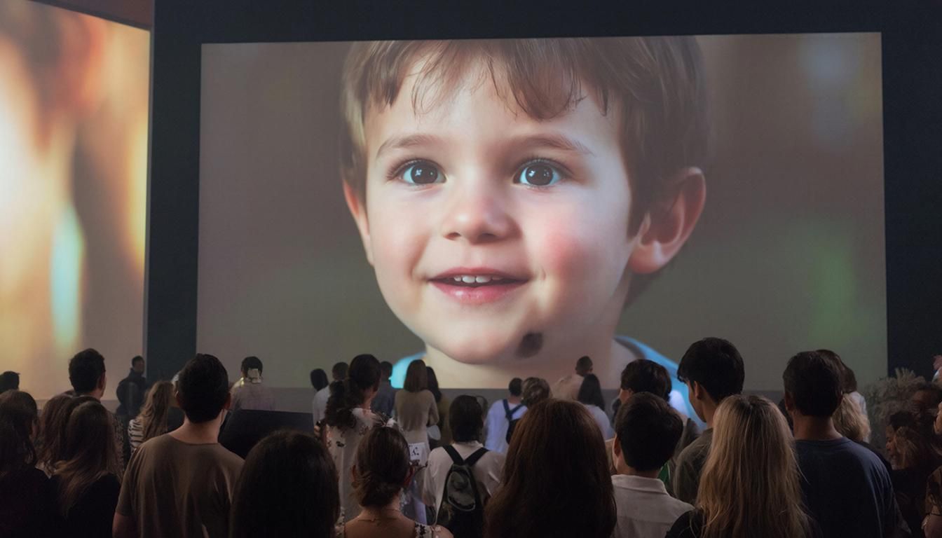AI baby face visualisation showing predicted baby appearance from parents' photos for a gender reveal party