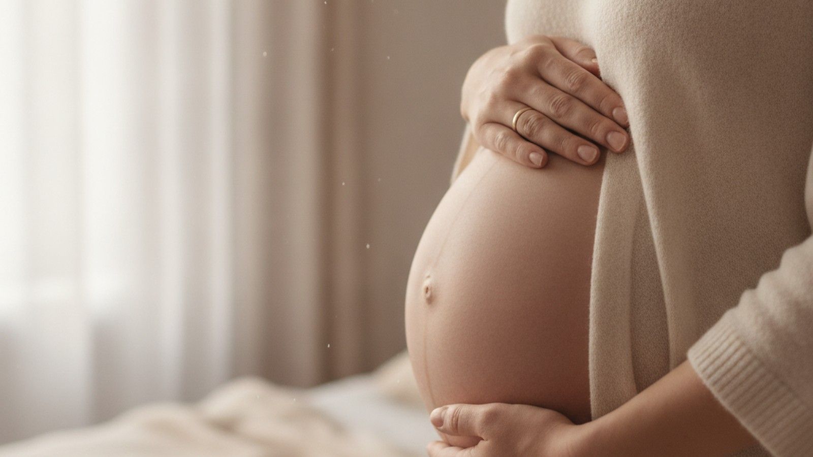 Expecting mother cradling her belly