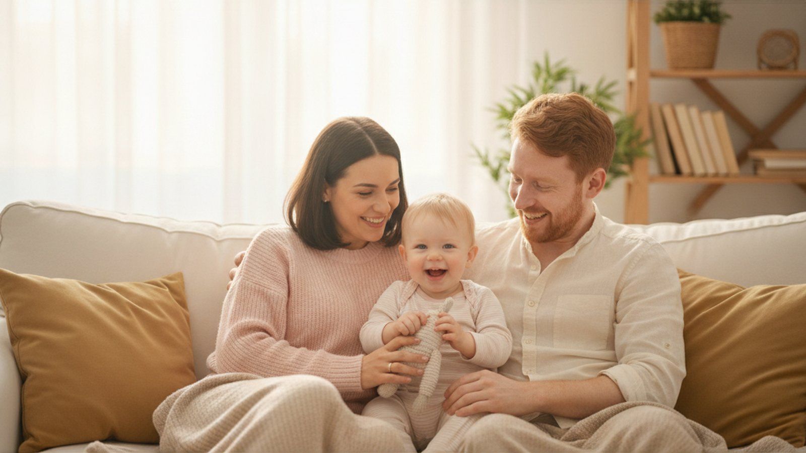 Parents with different hair colors and their child, showing how baby hair color is inherited