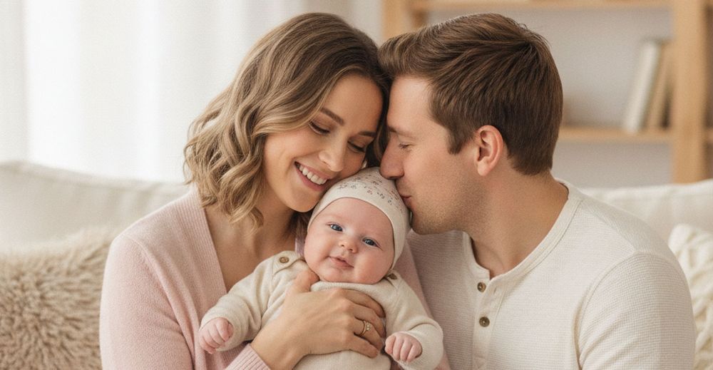 Baby between mom and dad showing family resemblance